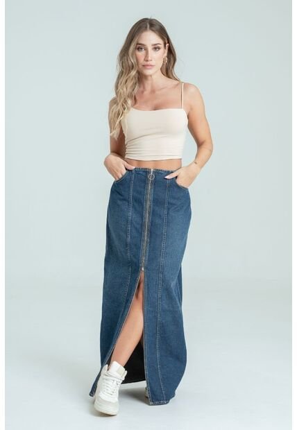 Falda Denim Midi Cierre Azul Ragged Pf35320070