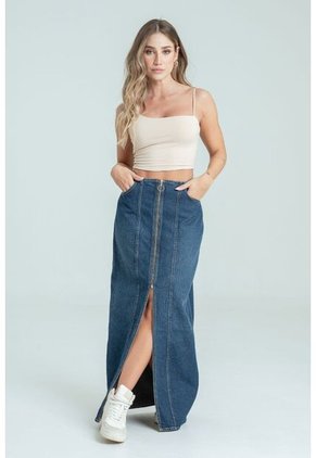 Falda Denim Midi Cierre Azul Ragged Pf35320070