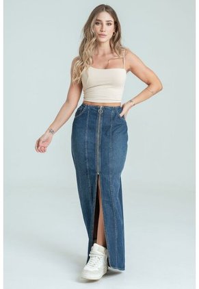 Falda Denim Midi Cierre Azul Ragged Pf35320070