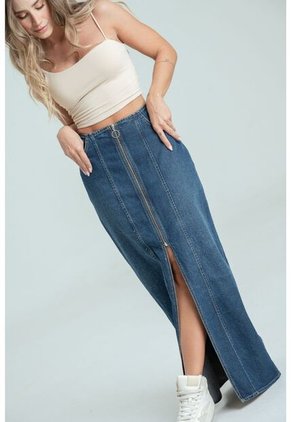 Falda Denim Midi Cierre Azul Ragged Pf35320070