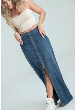 Falda Denim Midi Cierre Azul Ragged Pf35320070