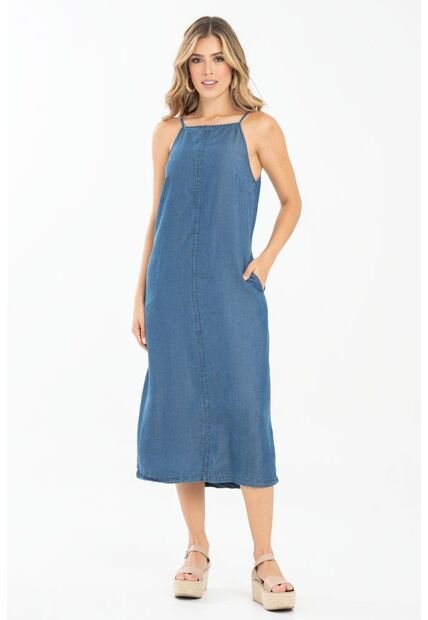 Vestido Midi Tencel Azul Ragged Pf35510219