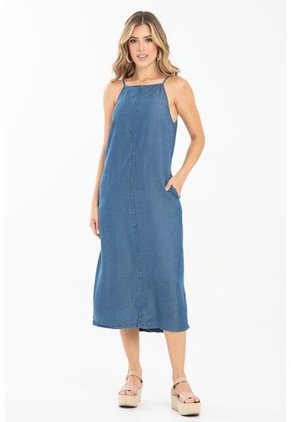 Vestido Midi Tencel Azul Ragged Pf35510219