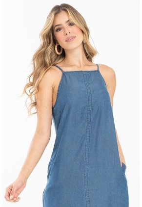 Vestido Midi Tencel Azul Ragged Pf35510219