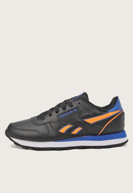 Tenis Lifestyle Negro-Azul-Naranja Reebok Classics Kids Classic Leather