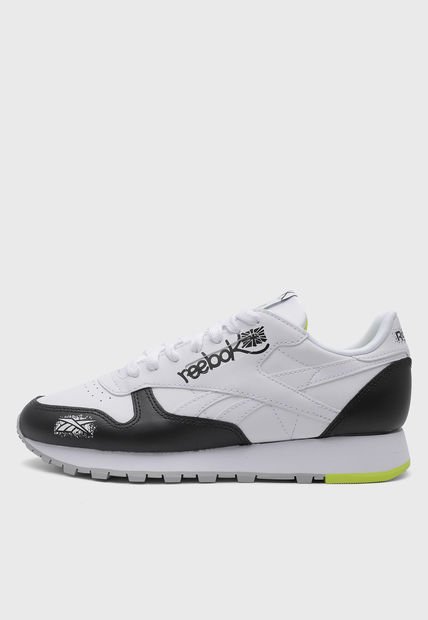 Tenis Lifestyle Blanco-Negro-Verde Claro Reebok Classic Leather