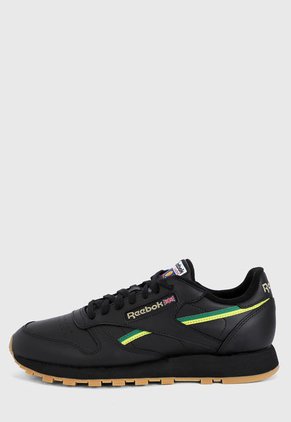 Tenis Lifestyle Negro-Verde-amarillo Reebok Leather Mu