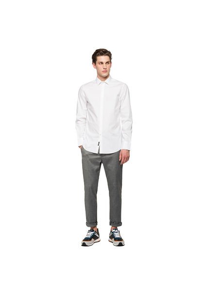 Replay Camisa Manga Larga Para Hombre Stretch Popeline Replay