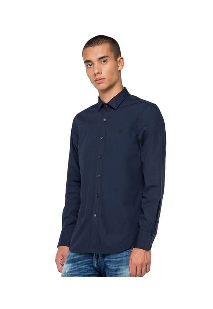 Replay Camisa Manga Larga Para Hombre Stretch Popeline Replay