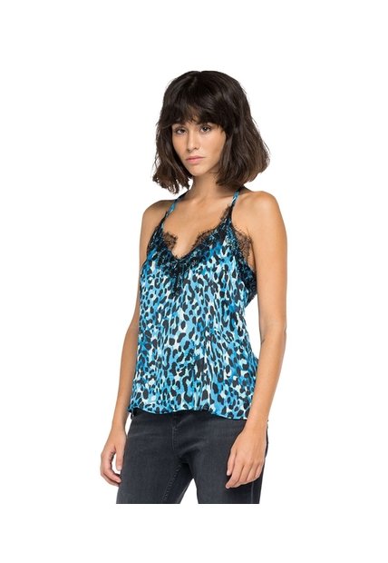 Replay Camiseta Para Mujer All Over Printed Vi Replay