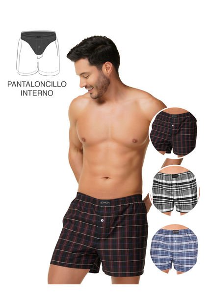 Trio Bóxer Suelto Con Pantaloncillo Interno Para Hombre Ref.30543