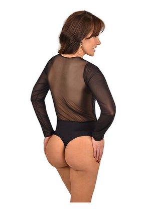 Body Casual Mujer Ritchi  Manga Larga En Tull Licrado Cuello Redondo Panty Hilo Semicontrol