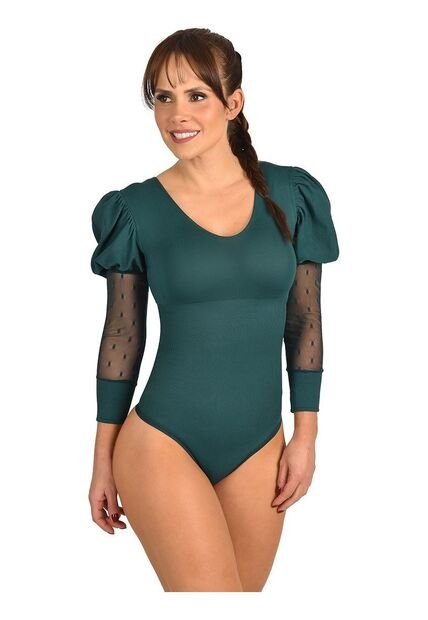 Body Faja Control Mujer Ritchi Escote Redondo Manga 3/4 Transparencia En Blonda