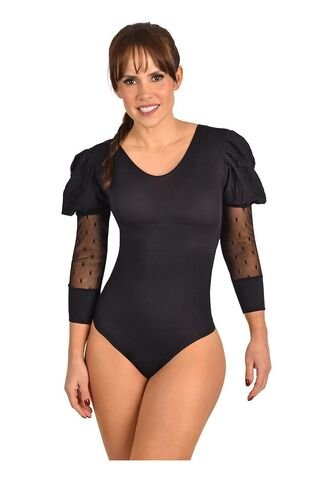 Body Faja Control Mujer Ritchi Escote Redondo Manga 3/4 Transparencia En Blonda Ritchi