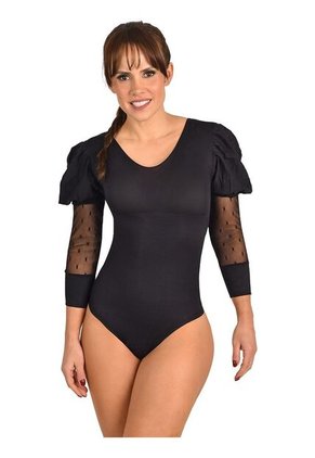 Body Faja Control Mujer Ritchi Escote Redondo Manga 3/4 Transparencia En Blonda