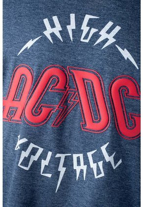 Camiseta De AC/DC Manga Corta Azul Cross Para Hombre M