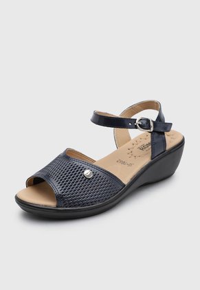 Sandalia Tacón Corrido Azul Navy-Negro Romulo