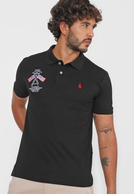 Royal Berkshire Polo Club Camiseta tipo polo negro-rojo letras bordadas Moda Camisas Camisetas tipo polo 