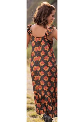 Vestido Largo Para Mujer Estampado Flores Fondo Negro Rutta