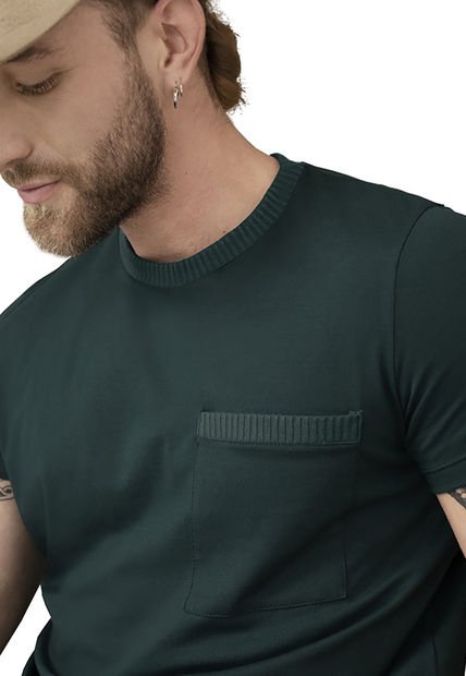 MTX - Camiseta Cuello Pico Verde Botella Jaspeada
