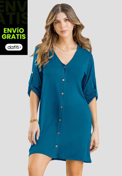 Vestido Corto Mujer Azul Petróleo Oscuro Rutta 102906