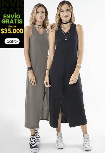 Vestido Largo Mujer Negro Rutta 9895