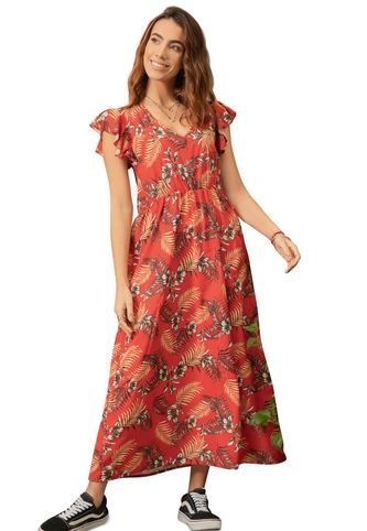 Vestido Largo Para Mujer Estampado Tropical Granate Rutta Rutta