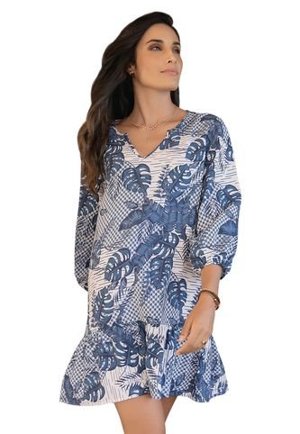 Vestido Corto Para Mujer Estampado Tropical Azul Rutta Rutta