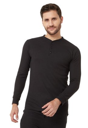 Camiseta Hombre Manga Larga Negra Henley Santana