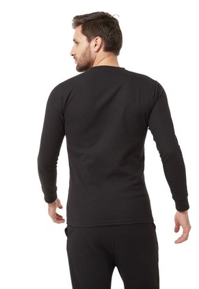 Camiseta Hombre Manga Larga Negra Henley Santana