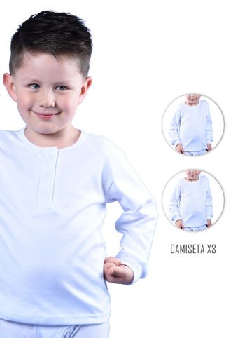 Santana - Camiseta Niño Manga Larga Cuello 3 Botones Blanca X3 Unidades Santana