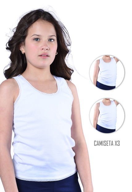 Combo X3 Camiseta Esqueleto Niña Santana Blanco