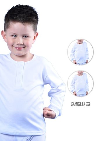 Camiseta Niño Manga Larga Cuello 3 Botones Blanca X3 Unidades Santana Santana