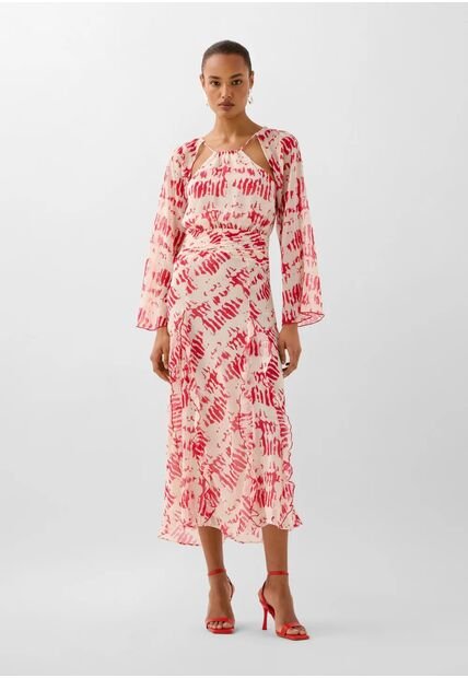 Vestido Ruffle Sleeve 59802WHITE/REDL Multicolor