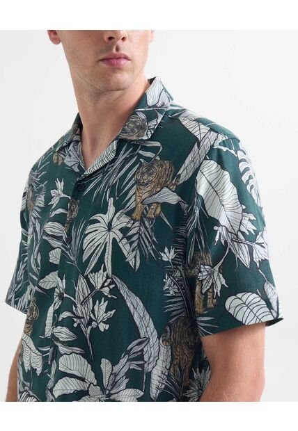 Camisa Resort Estampada  Para Hombre Verde Seven Seven