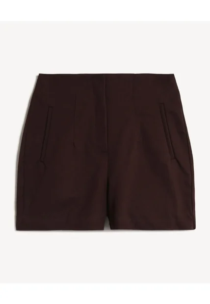 Short Tejido Plano Con Pinzas  Para Mujer Café Seven Seven