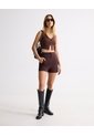 Short Tejido Plano Con Pinzas  Para Mujer Café Seven Seven de Seven Seven