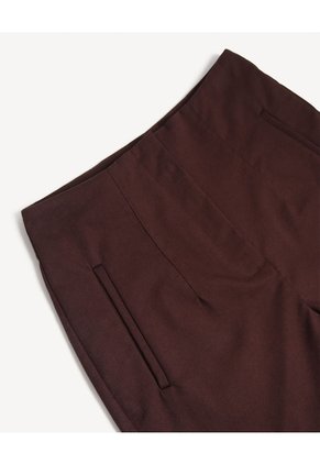Short Tejido Plano Con Pinzas  Para Mujer Café Seven Seven