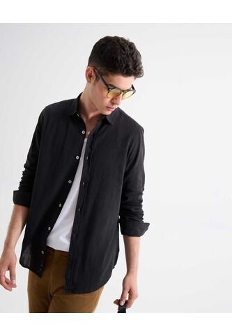 Camisa Para Hombre Manga Larga Sin Bolsillo Cuello Casual M Color Negro Marca Seven Seven #45012103 Seven Seven