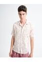 Camisa Resort Estampado De Hojas  Para Hombre Rosa Seven Seven de Seven Seven