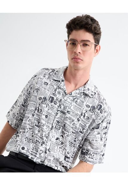 Camisa Resort Estampada  Para Hombre Gris Seven Seven