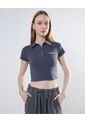 Crop Top Cuello Polo  Para Mujer Gris Seven Seven de Seven Seven