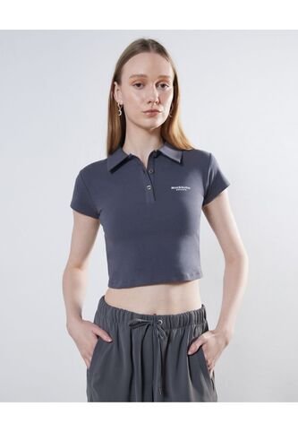 Crop Top Cuello Polo  Para Mujer Gris Seven Seven Seven Seven