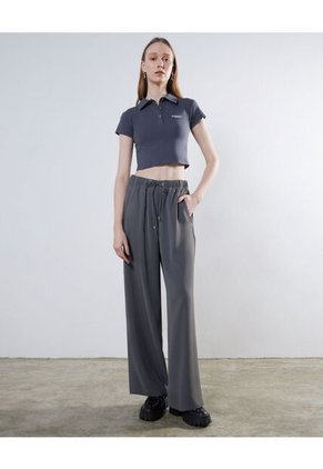 Crop Top Cuello Polo  Para Mujer Gris Seven Seven