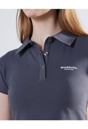 Crop Top Cuello Polo  Para Mujer Gris Seven Seven
