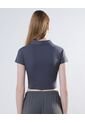 Crop Top Cuello Polo  Para Mujer Gris Seven Seven de Seven Seven