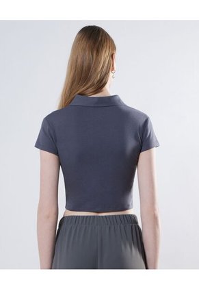 Crop Top Cuello Polo  Para Mujer Gris Seven Seven