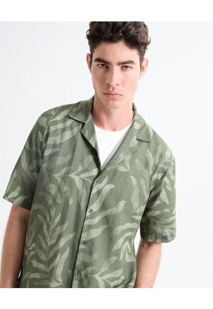 Camisa Resort Estampada  Para Hombre Verde Seven Seven