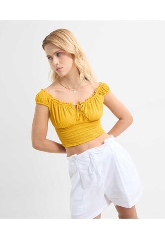 Blusa Para Mujer Manga Corta Color Mostaza Marca Seven Seven #28124007 Seven Seven