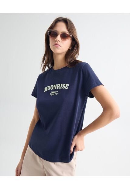 Camiseta Para Mujer Manga Corta Cuello Redondo Color Azul Oscuro Marca Seven Seven #28096068